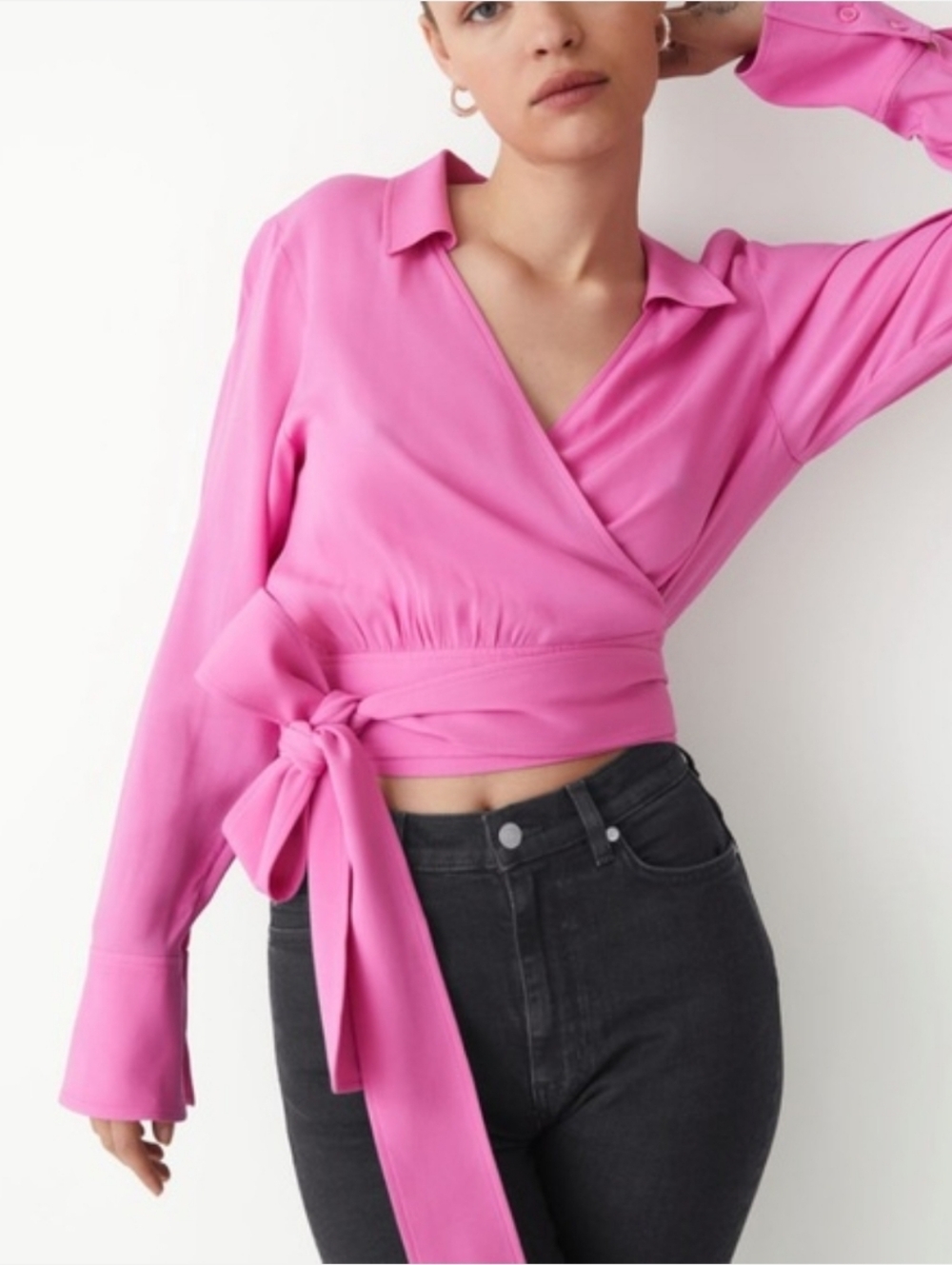 & Other Stories Pink Long Sleeve Tie Wrap Blouse Festival Summer Size 4